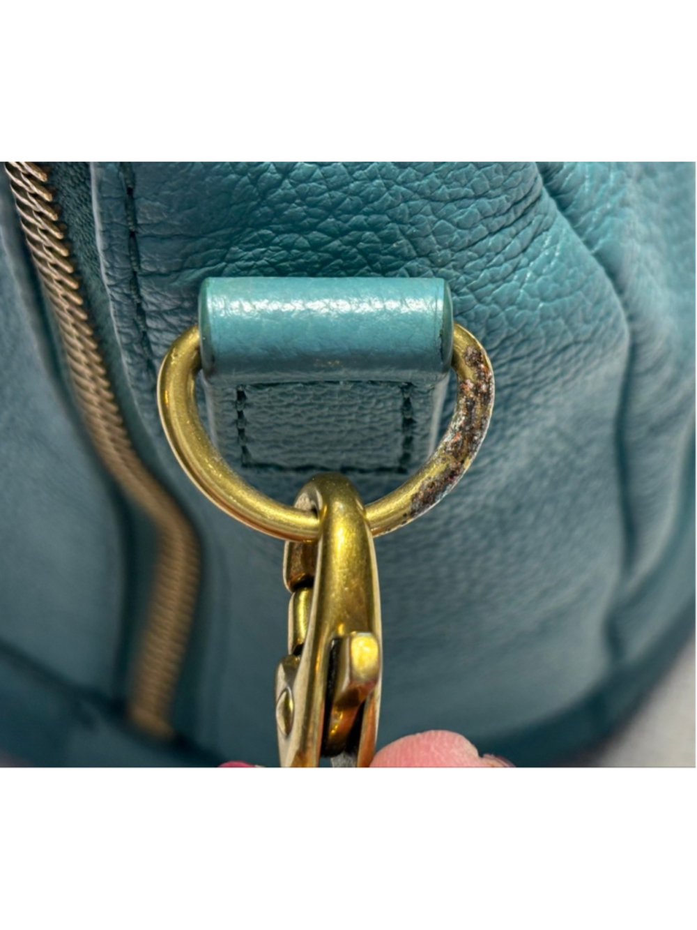 RARE Fossil Genuine Leather Sydney Satchel in Teal Blue/Green GUC - Picture 7 of 14